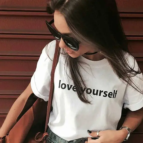 Футболка с коротким рукавом love yourself Tumblr забавная Повседневная футболка для женщин и девочек|tees women|cute topscasual