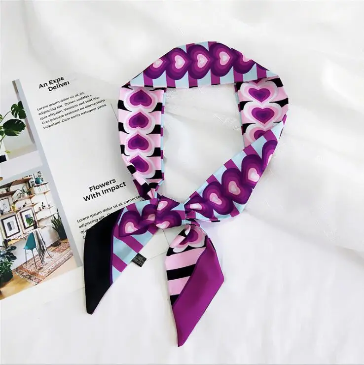 40 Love Purple Брендовый маленький шарф с принтом в горошек, женский шелковый шарф, модный головной платок, головной убор, длинные шарфы, аксессуары для сумок, лента - Цвет: 40 Love Purple