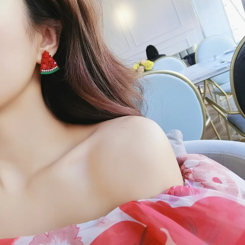 Новая мода арбуз клубника серьги гвоздики фрукты преувеличенные лучший друг