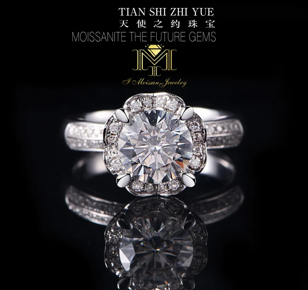IMOISSAN Solid 18K White Gold Moissanite Vintage Ring 1.5CT Engagement Test Positive Moissanites Wedding Jewelry For Women | Украшения и