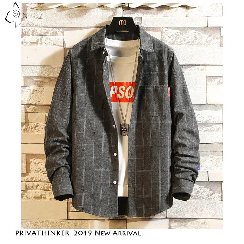 Privathinker 2019 Atutum мужская полосатая рубашка карго Мужская s Японская уличная одежда с
