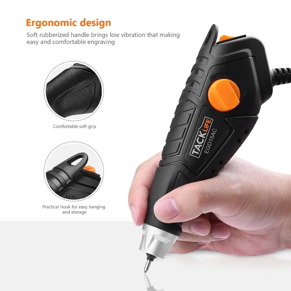 TACKLIFE EGD15AC 15W 120V/60Hz Engraver with Soft Rubber Handle 7200 Stroke Per Minute Power Tools Cutting Tools Electric Drill