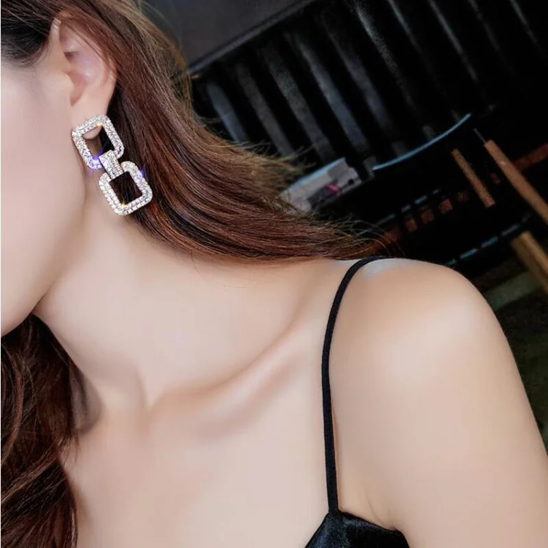 ZCHLGR Alloy Rhinestone Square Drop Dangle Earrings For Women Fashion Jewelry Trendy Statement Accessories Wholesale | Украшения и