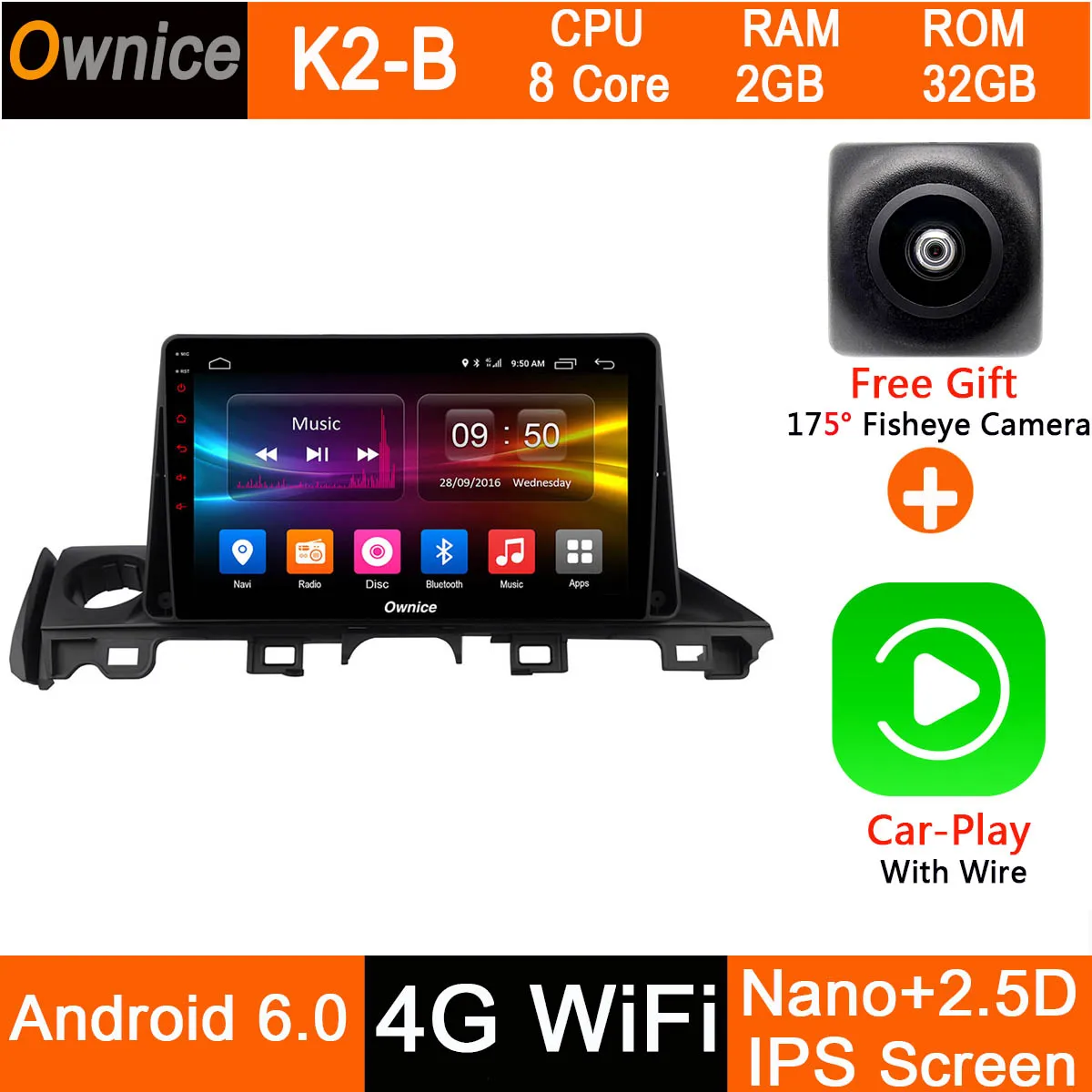 K2-B-CarPlay Android 9,0 8 ядерный " ips 1Din 4G+ 32G DSP CarPlay Автомобильный DVD Радио gps Navi плеер для Mazda 6 III 3 GJ Atenza dzda6 - Цвет: K2-B-CarPlay