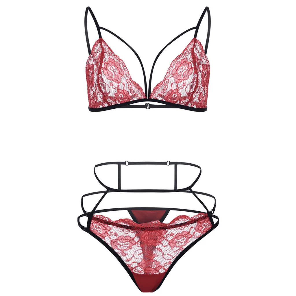 Women's Lace Hollow Openwork Sous Vetement Femme Sexy Ensemble Lenceria Mujer Perspective Underwear Transparent Bra 2 Piece Set | Женская