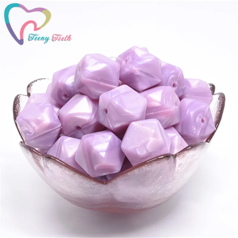 Metallic Purple 10 шт Силиконовые бусы для прорезывания зубов шестигранник 14 мм/17 мм силиконовые жевательные бусины ожерелье зубы DIY Ювелирные изделия запчасти пищевой силиконовый бисер - Цвет: Metallic Purple