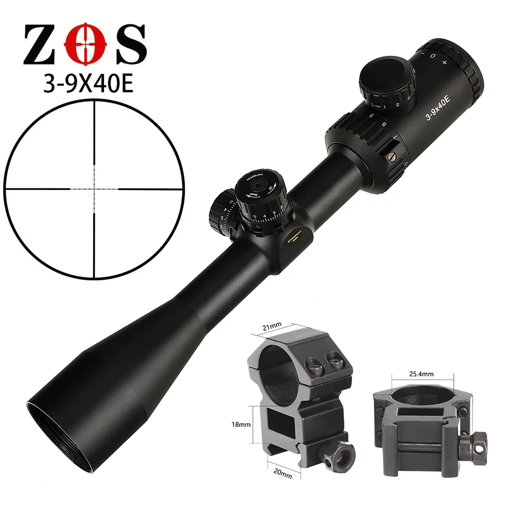 ZOS 3-9X40E Mil точка сетка красный зеленый с подсветкой прицел турели замок сброс Охота прицел - Цвет: with Picatinny Rings