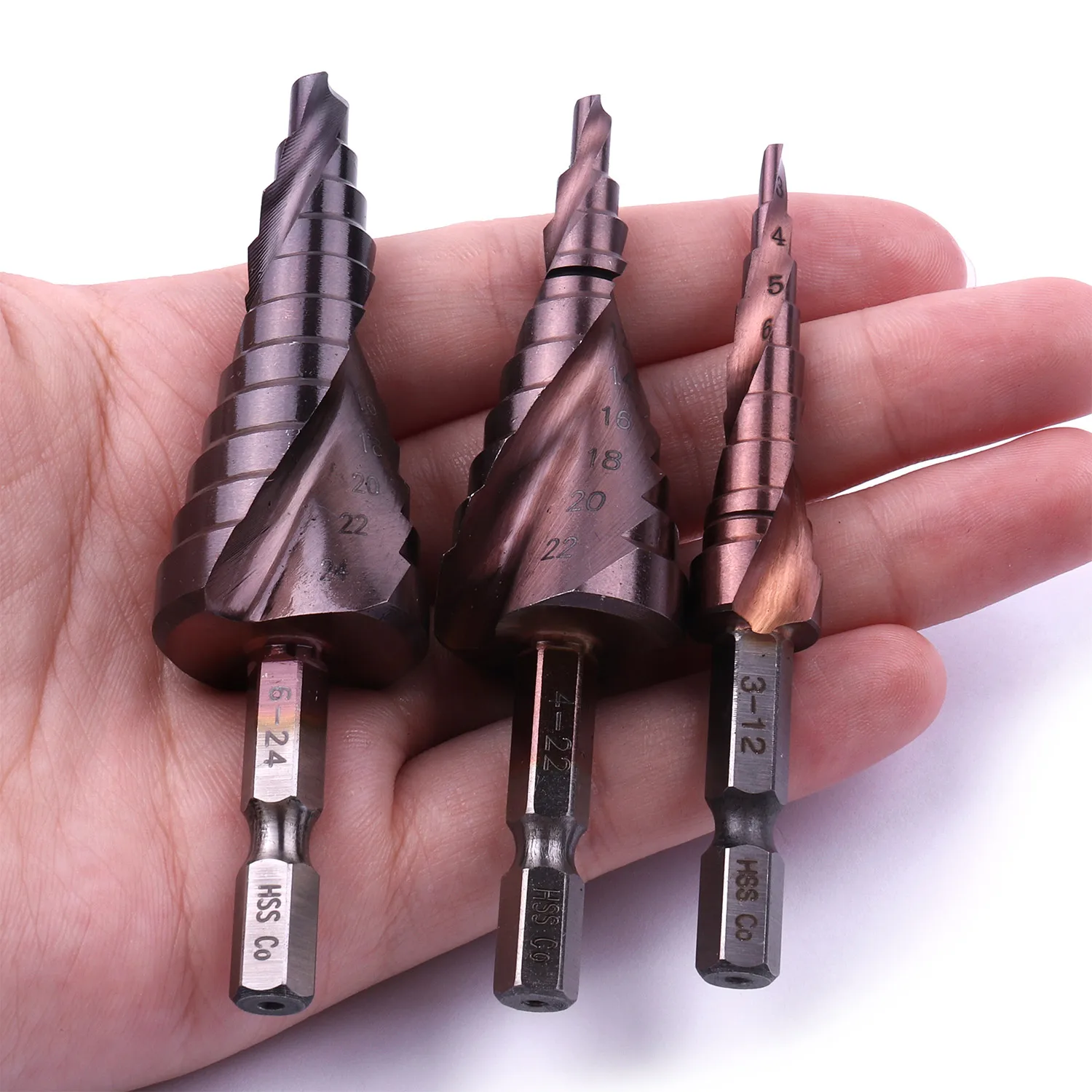 Спиральное ступенчатое сверло HSS CO Cobalt M35 с шестигранным хвостовиком 1/4