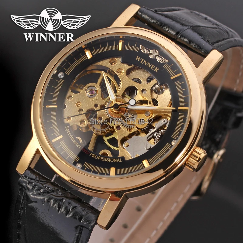Часы наручные Winner Мужские механические роскошные модные золотистые аналоговые