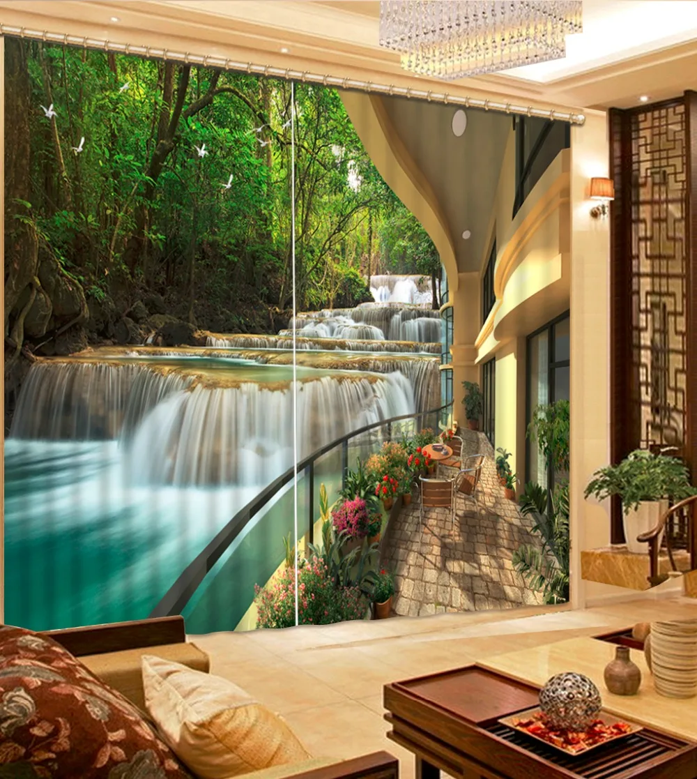 

custom 3d curtains for living room Villa waterfall landscape kitchen 3d stereoscopic blackout curtains