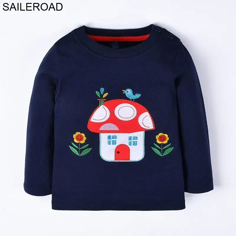 SAILEROAD 1 7Year Мультфильм Гриб Вышивать Девушки Топы С Длинным Рукавом Хлопок Мода