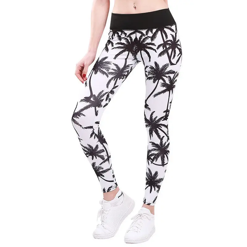 JTVOVO Women Leggings Coconut Trees Printed Pants Sports Elastic Trousers Jeggings Casual Style High Waist Hip-up | Женская одежда