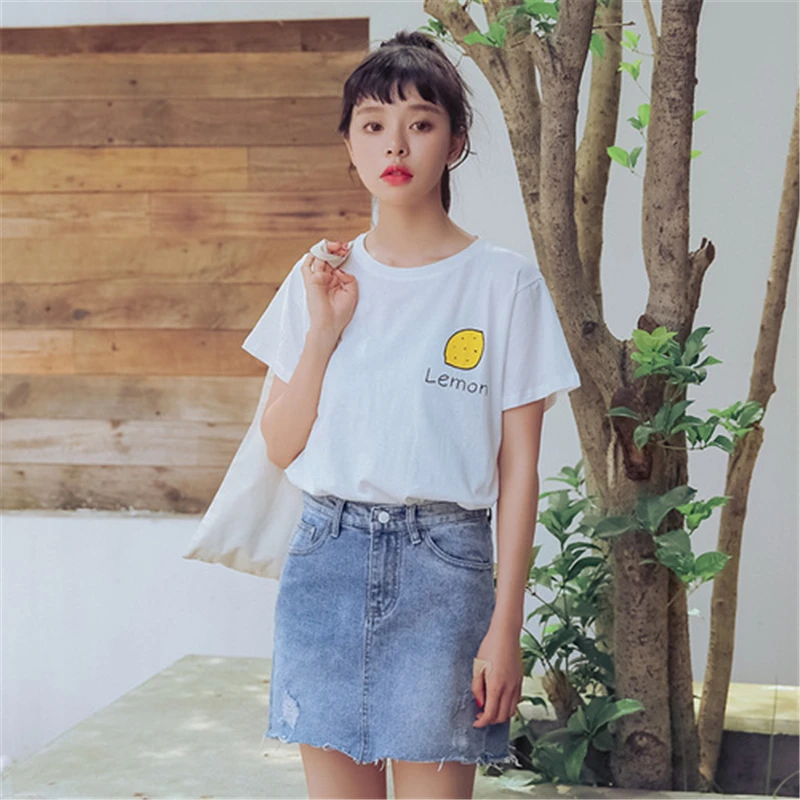 HziriP 2018 New Women T shirt Fruit Lemon Print O-neck Casual Womens Short Sleeve Cotton T-shirt Tee Tops Female Tshirt | Женская одежда