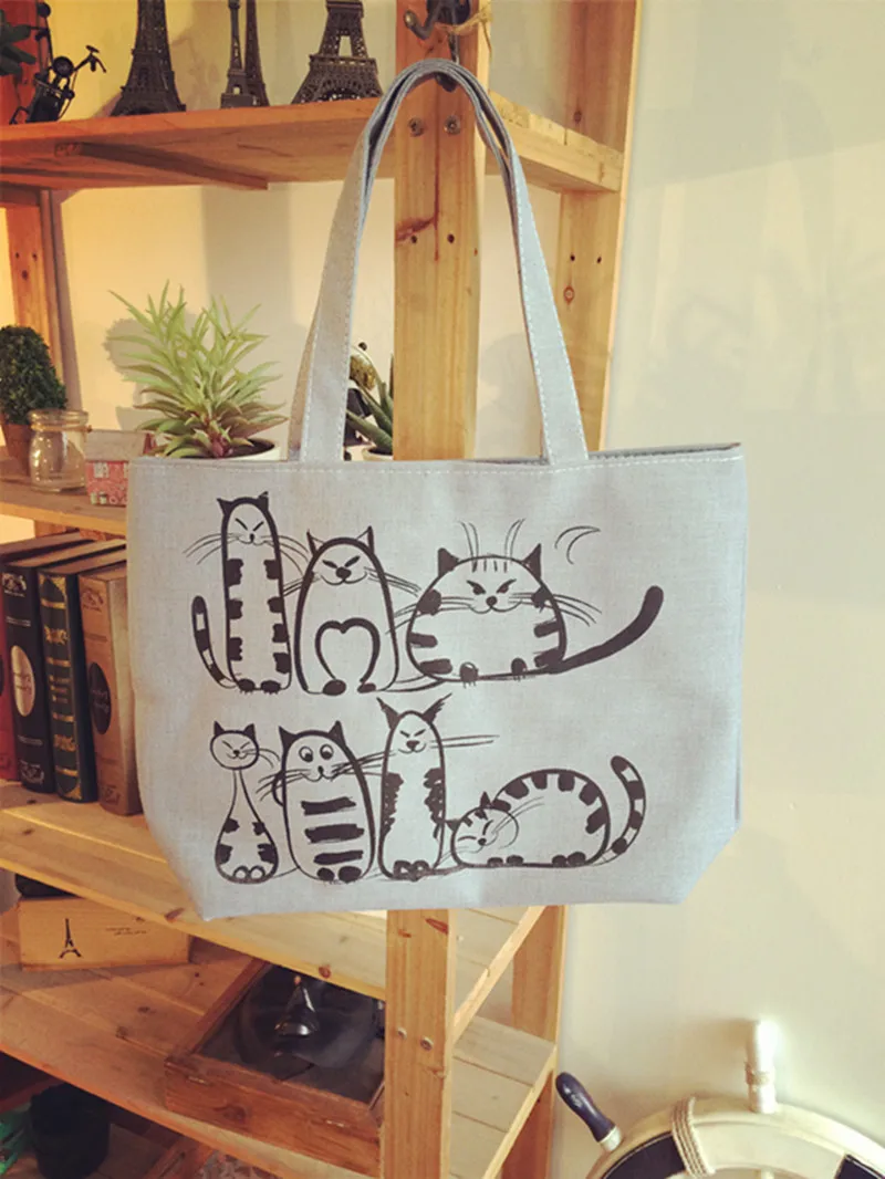 Пляжная сумка на молнии с рисунком кошки из мультфильма Bolsa Feminina Холщовая Сумка