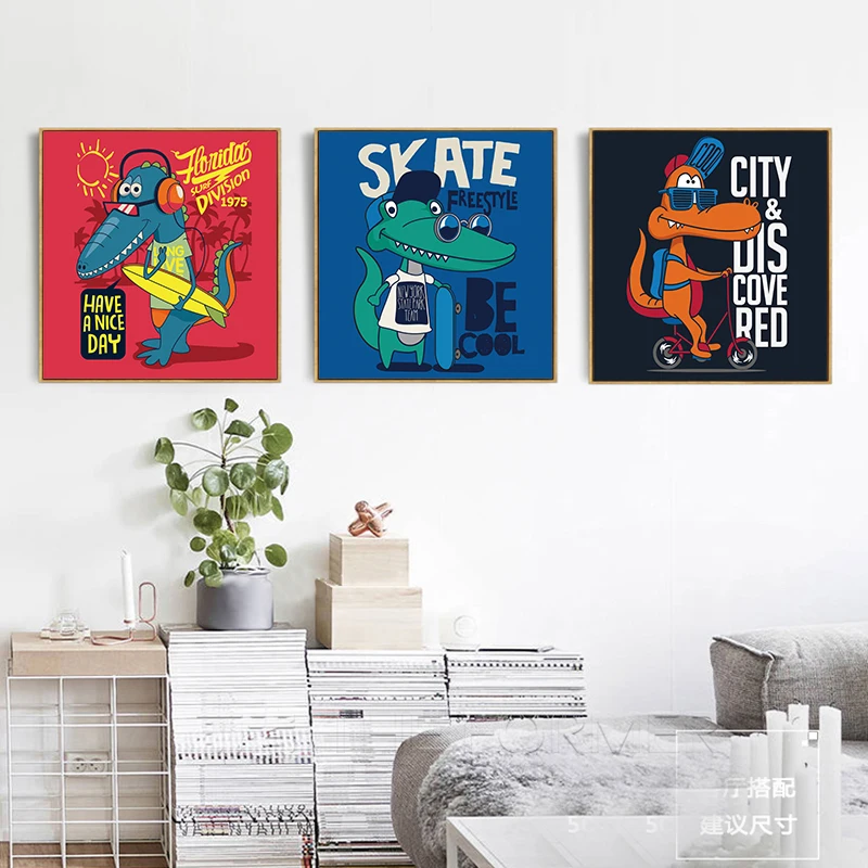Canvas Art Print Painting Poster Cute Cartoon Crocodile Wall Pictures for Living Room Decoration Kids Unframed Decor | Дом и сад