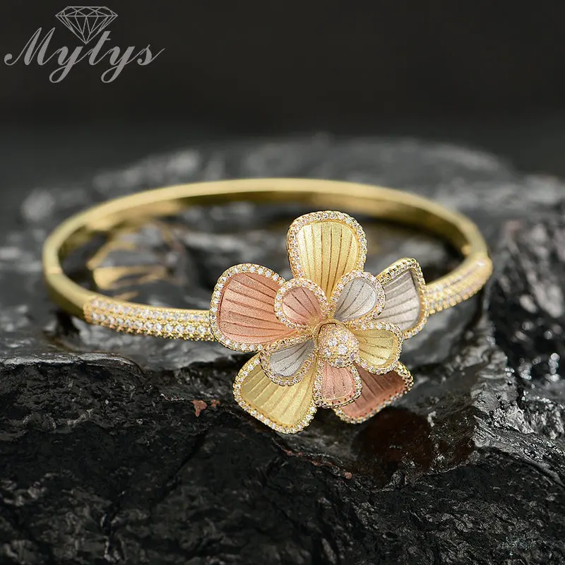 Брендовый трехцветный золотистый Цветочный браслет Mytys романтичный свадебный