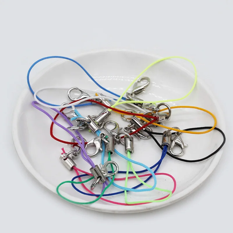 randomly mix colors 7 см длина, разноцветные, для мобильного телефона, MP3, USB, шнур, шнуры, ремешок, Лариат, застежка-лобстер, амулеты, нейлоновая цепочка для ключей, сделай сам - Цвет: randomly mix colors