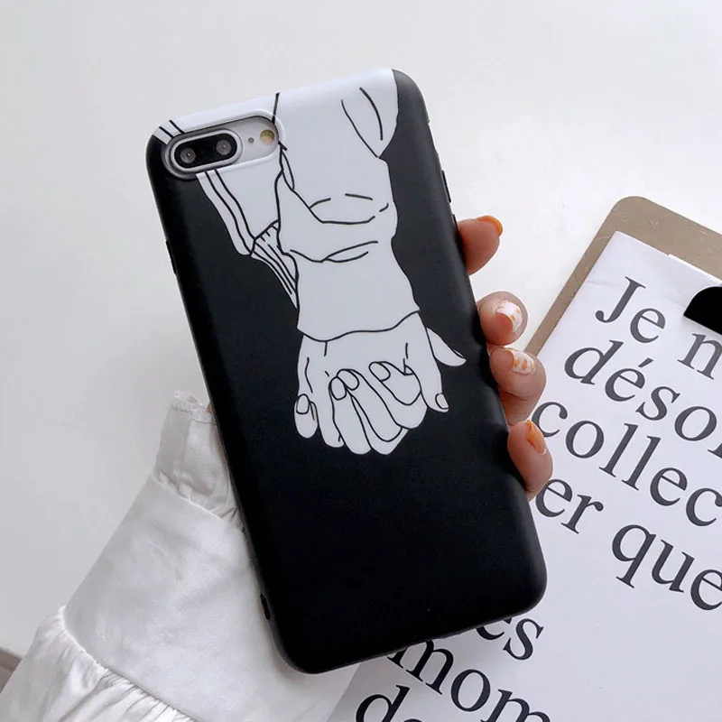 USLION Simple Couples Hands Print Phone Case For iPhone X XS XR Xs Max Ultra Thin Soft TPU Cases Cover 6 6s 7 8 Plus | Мобильные