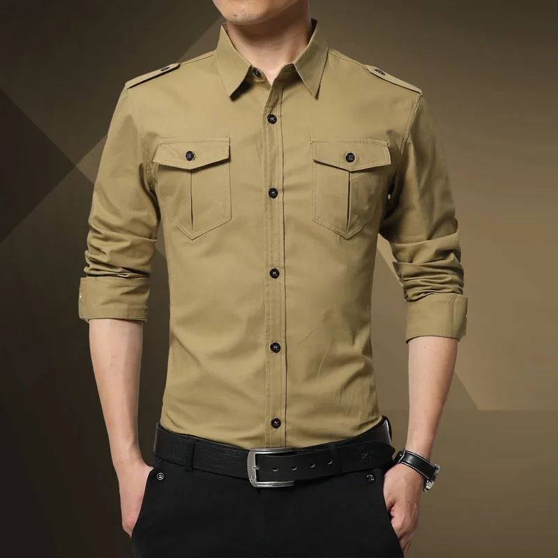 

2019 New Men's Shirts Autumn Long Sleeve Cotton Cargo Casual Dress Shirt Men Military Tactical Man Shirts Big Size 4XL