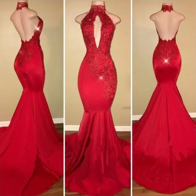 

Red Backless Mermaid Prom Dresses Long 2021 vestidos de fiesta largos elegantes de gala African Formal Evening Gowns Party Dress