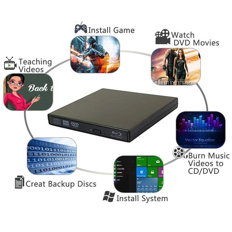 USB 2 0 Внешний Оптический привод Bluray устройство для записи DVD портативный Blu Ray