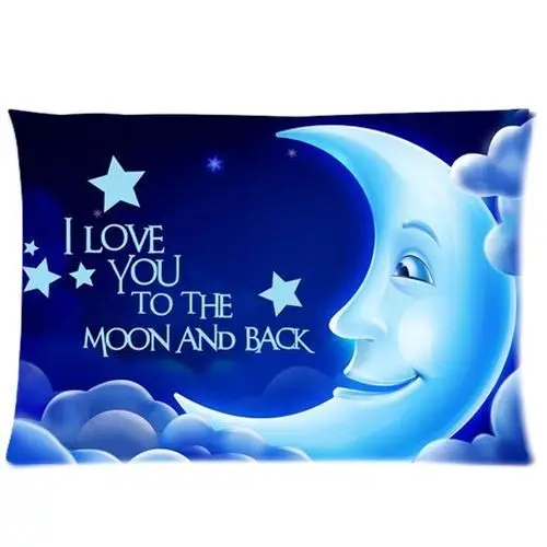 Синий с надписью I Love You to the Moon and Back (мама я тебя подушки чехол s любовь Цитата