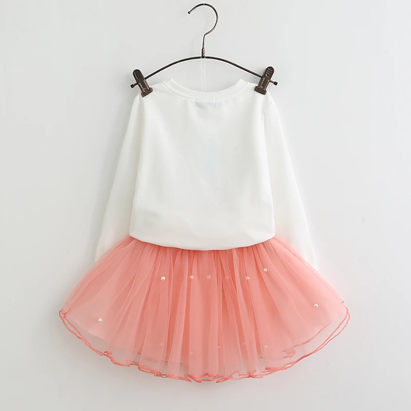 Платья для девочек Новинка 2018 года Милая Белая футболка и розовое платье со