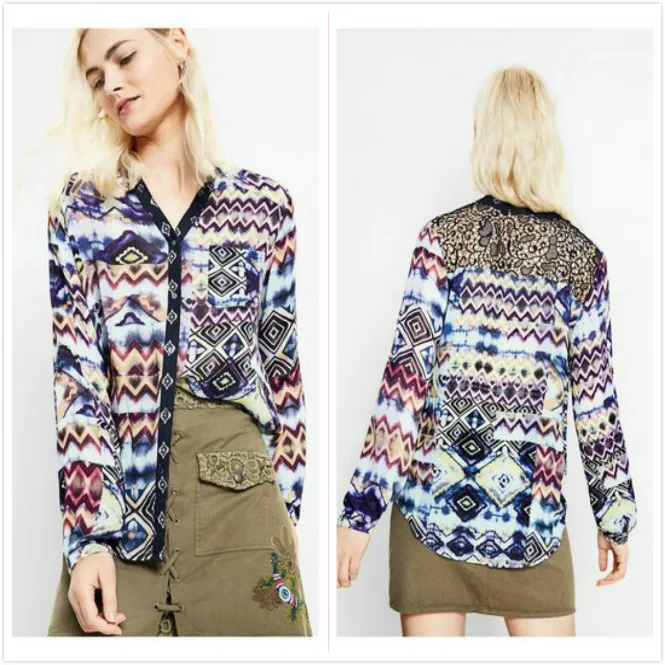 21 xs-xxl Испанская deg Tide печатная открытая блузка несколько стилей новая - Цвет: 21 xs-xxl