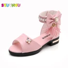 Платье принцессы для девочек сандалии 2021 летние сандалии для детей вечерние Детские свадебные туфли жемчужного цвета с бахромой; Обувь с мягкой подошвой в Корейском стиле; Римские Размеры 27-37