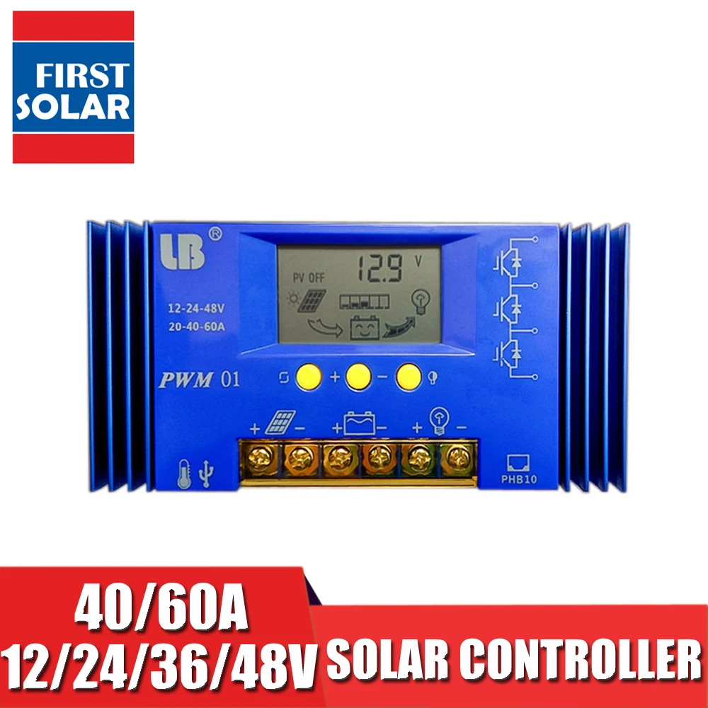 LB бренд 40A 60A PWM контроллер заряда солнечной панели РЕГУЛЯТОР ЖК-дисплей 12В/24В/48В