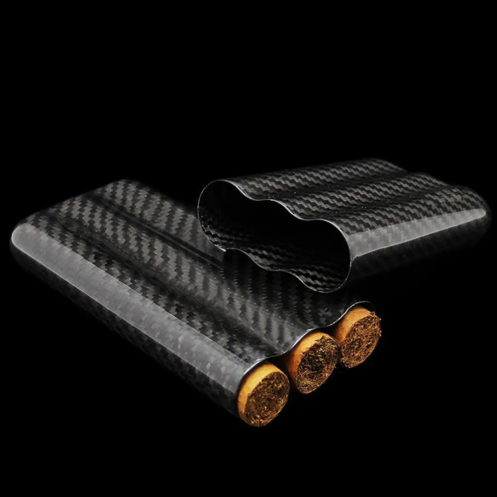 Чехол для 3 сигар из черного углеродного волокна легкий держатель-трубка