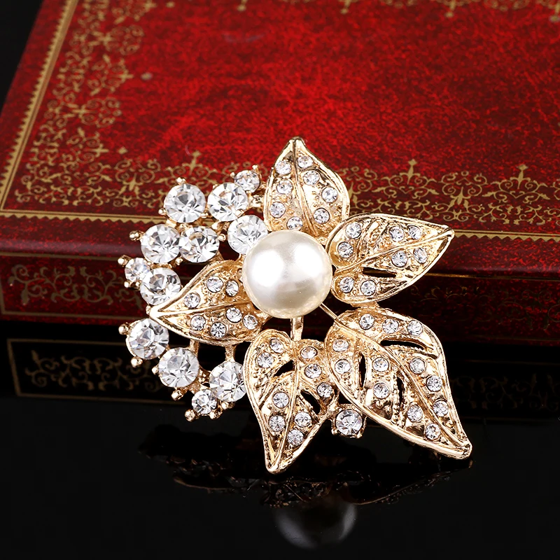 Женская винтажная булавка и брошь в виде листьев с искусственным жемчугом |