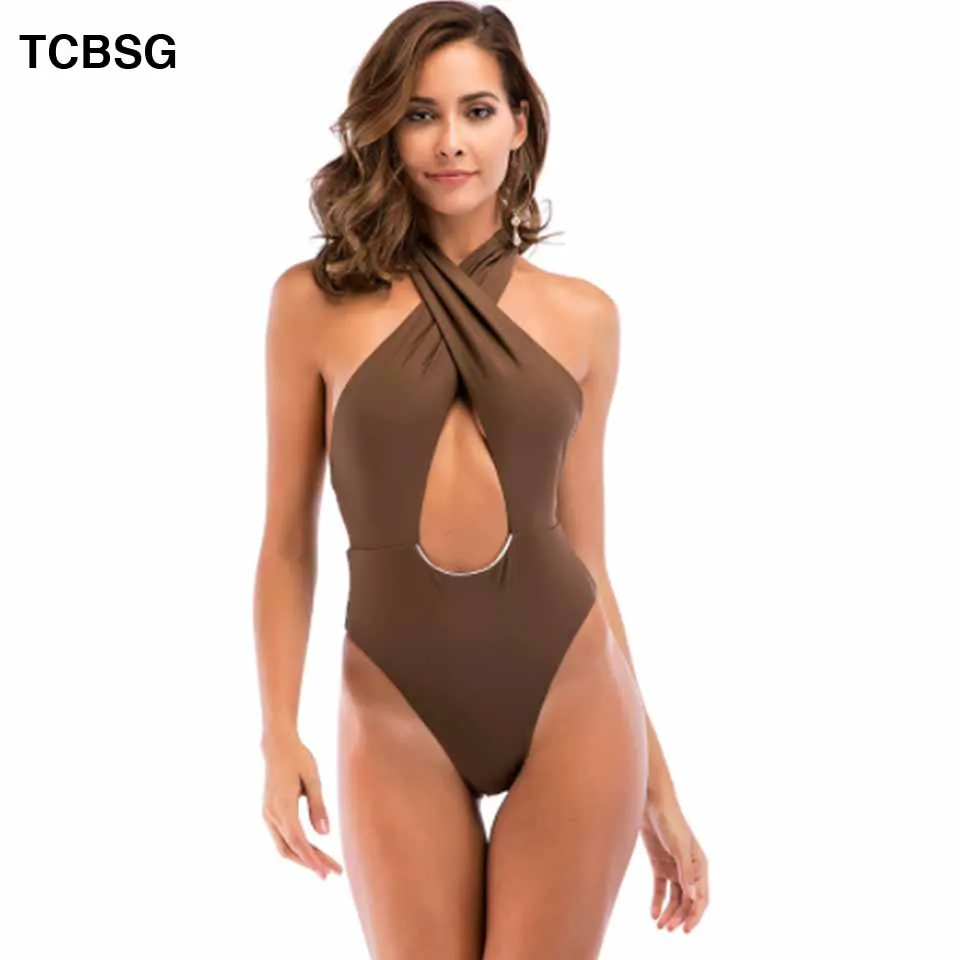 TCBSG новинка 2019 сексуальный цельный купальник с высоким вырезом и открытой спиной