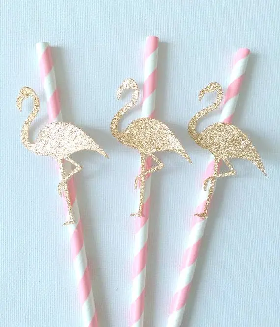 

Flamingo on Paper Straws. Wedding birthday Engagement Hawaiian Luau Decoration. Tropical Drinks tea party favors