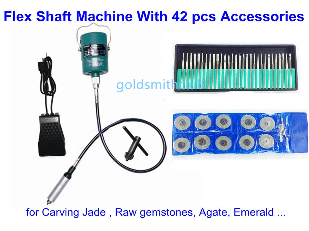 

Flex Shaft Machine Power Tools for Carving Jade Raw gemstones Agate Emerald with 42pcs Accessories