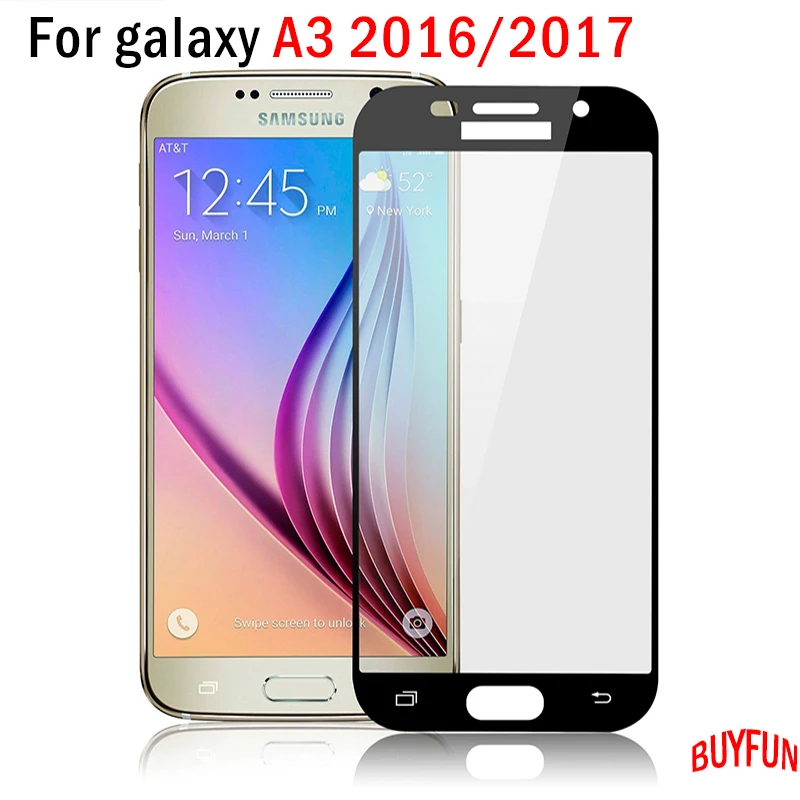 BUYFUN 9H Protective Glass For Samsung Galaxy A3 2017 Phone Case Tempered Screen Protector A 3 3A 2016 Film On | Мобильные телефоны