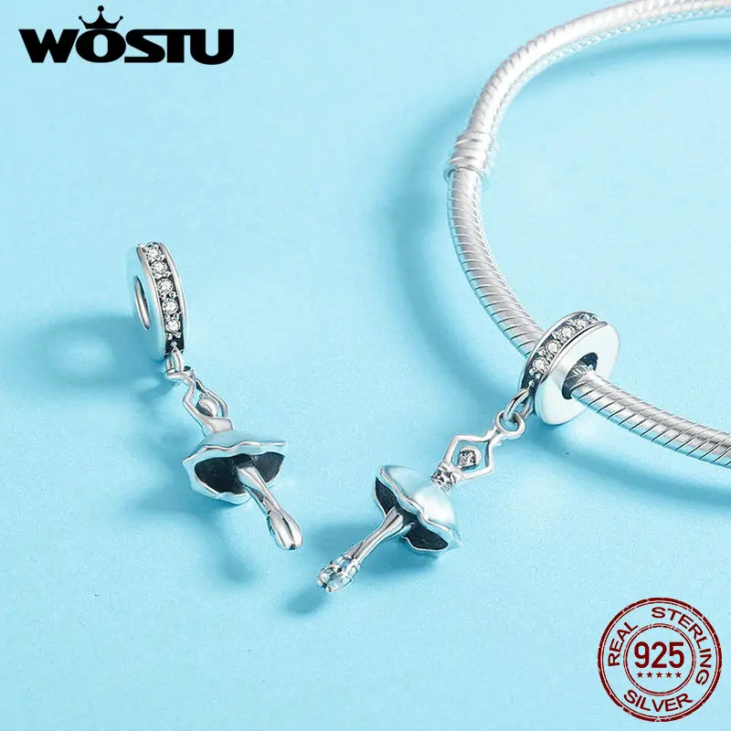 WOSTU, новинка, 925 пробы, серебряный, балетный, для девочек, балетный, ангел, подвеска, шарм, подходит для оригинального WST, браслет, сделай сам, ювелирное изделие, FIC514