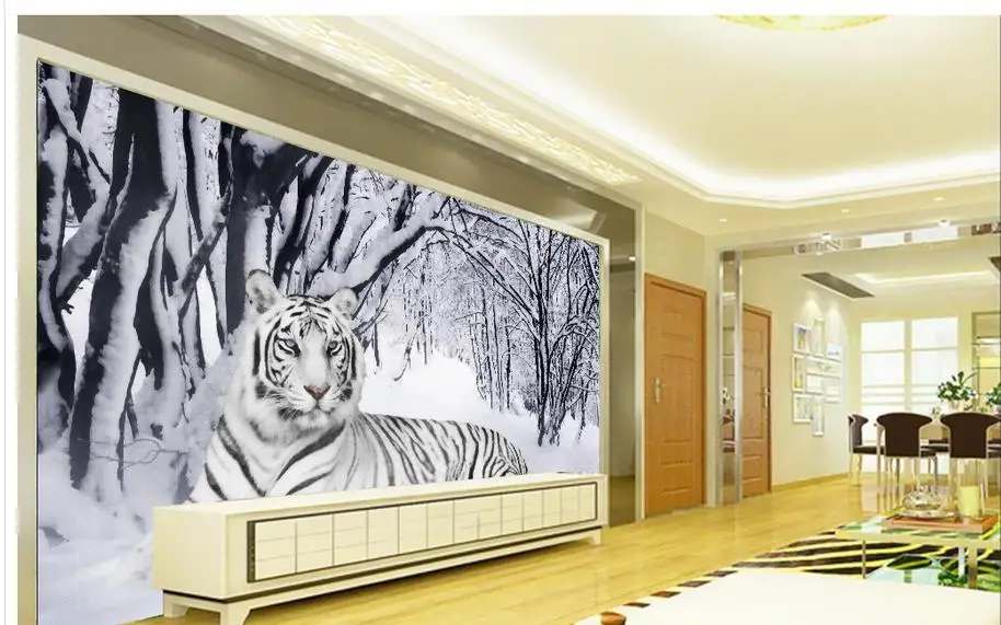 3D обои на заказ украшение для дома снежный белый тигр фон стены Фотообои|custom