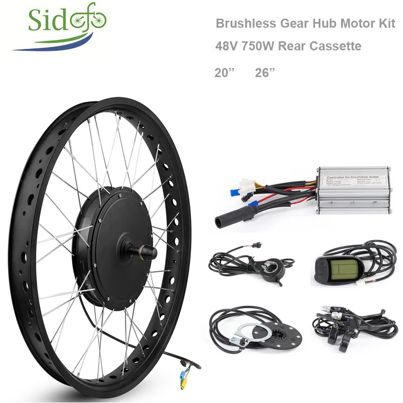 48 в 750 Вт Электрический Fatbike Conversion Kit кассета 20 дюймов 26 заднего колеса Снежный