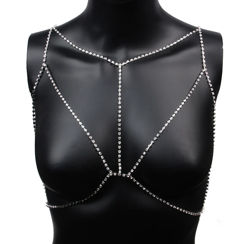 StoneFans Slave Necklace Body Bra Chain Top Beach Jewelry Charming Rhinestone Chunky Invisible Women | Украшения и аксессуары