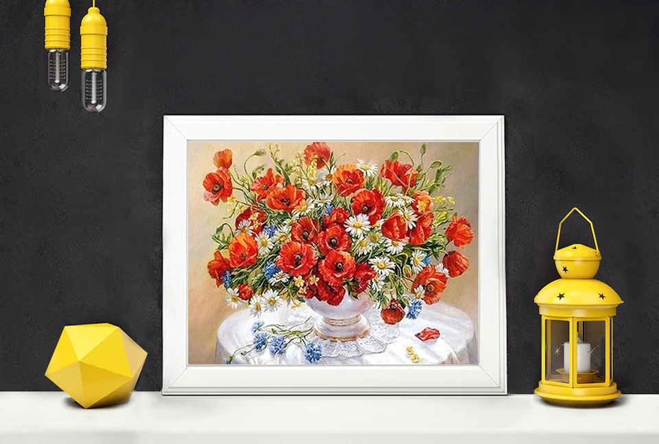 Алмазная вышивка RUBOS Red Poppy Daisy цветы DIY 5D алмазная вышивка крестиком Полный 3D круглые стразы украшение