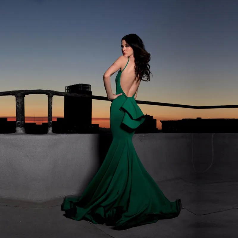 Простой 2017 Пром Платья Русалка Шифон Оборками Танк О Шея Спинки Формальное