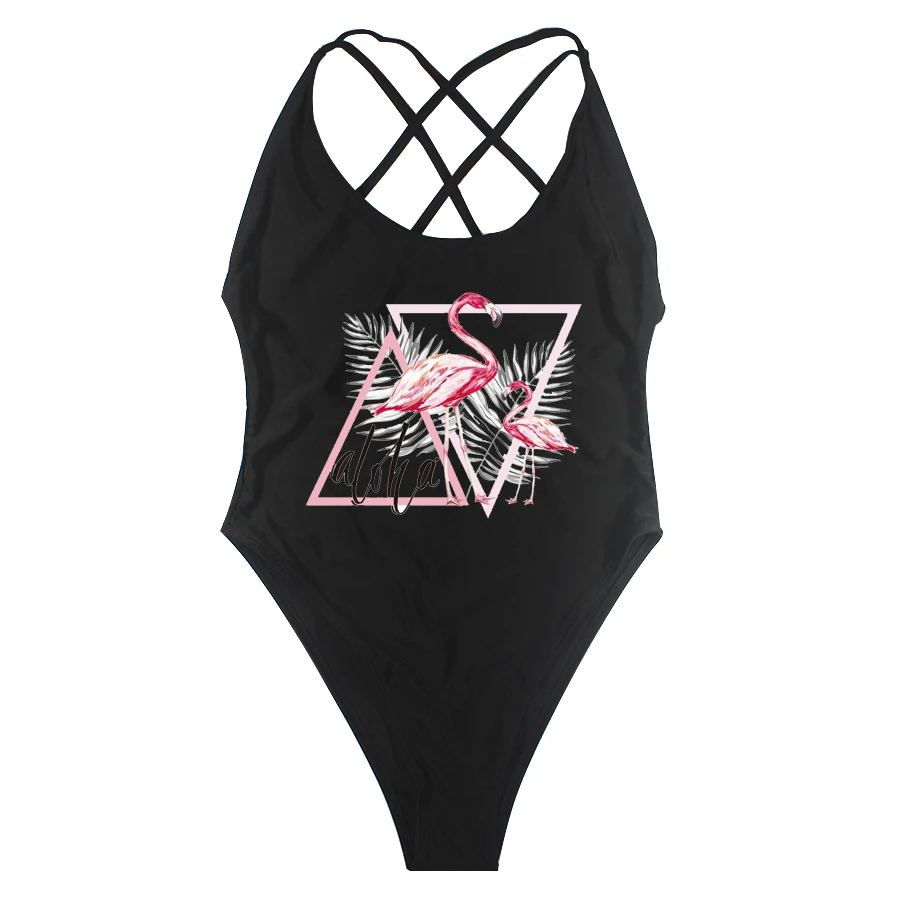 

Women Cross One Piece Swimsuits High Cut Female Backless Swimwear Brazilian Beach Flamingo Bathing suits Badpak