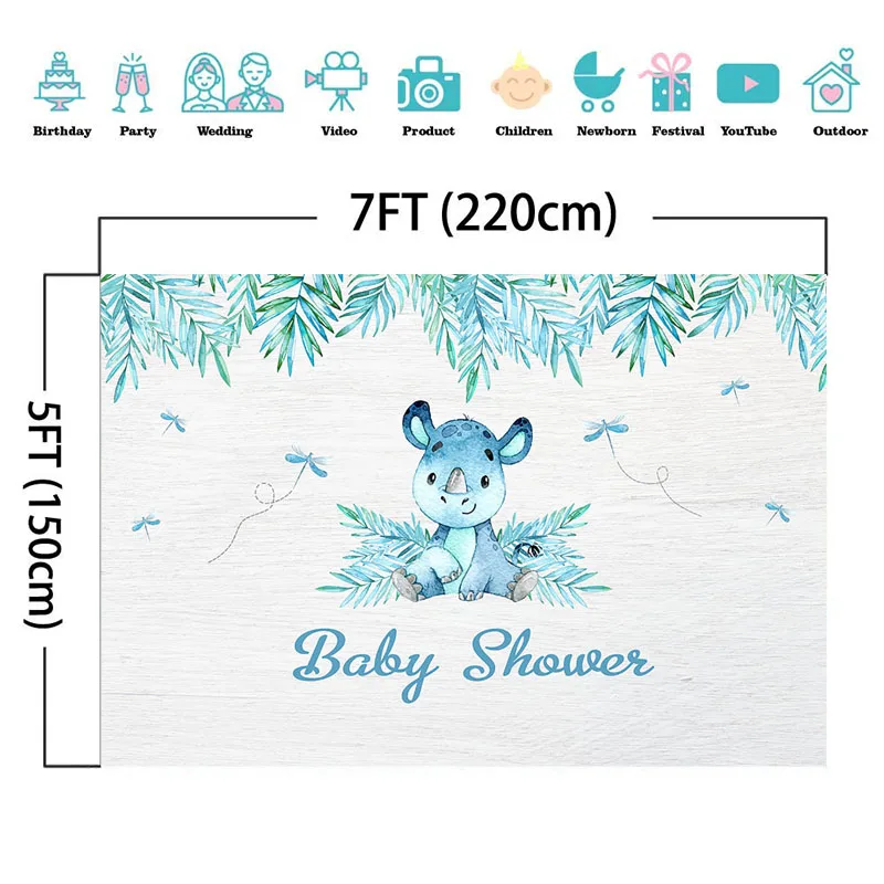 NeoBack милый Rhino Baby Shower фон для фотосъемки акварельные листья торт стол Баннер