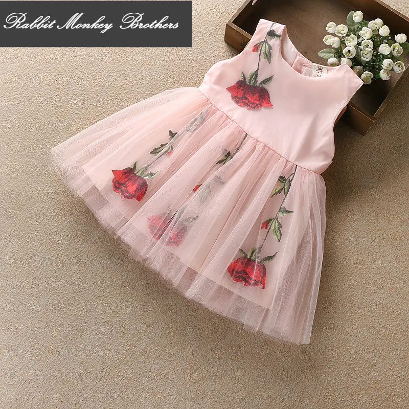[Кролик обезьяна братья] Девушки Летнее платье 2017 модные платья для маленьких