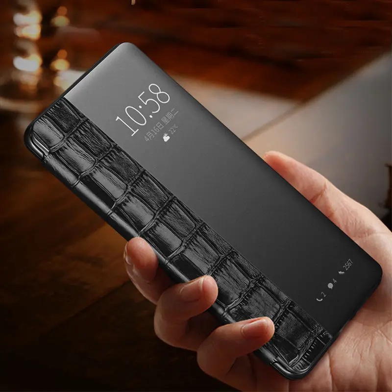 Чехол из натуральной кожи для Huawei P30 Pro чехол Wakeup Window View умный чехлы