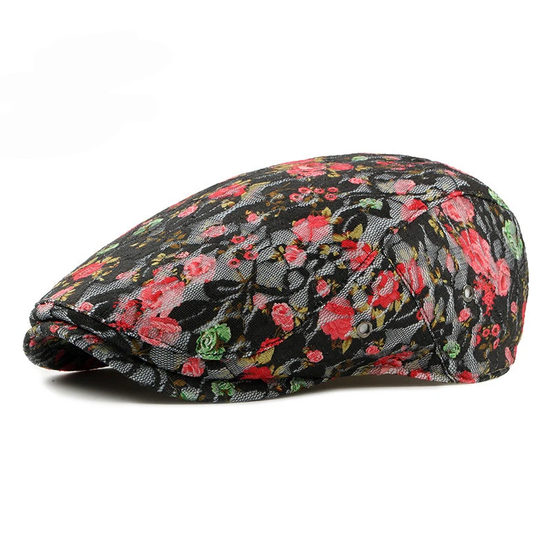 

HT1194 2017 New Spring Summer Women Berets Flower Floral Lace Cabbie Newsboy Flat Cap Hat Korea Style Gatsby Driver Beret Caps