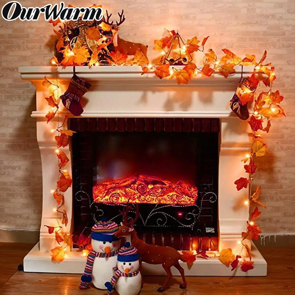 OurWarm Хэллоуин кленовые листья гирлянды 3 м 30 светодиодный Осенняя гирлянда огни