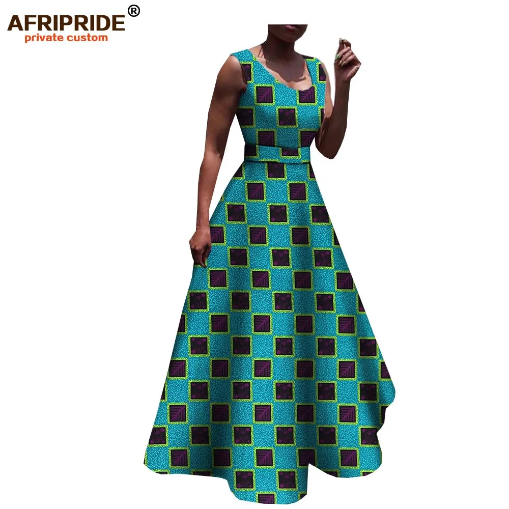 Весеннее и осеннее Африканское повседневное женское платье AFRIPRIDE без рукавов с круглым вырезом длиной до пола платье с поясом для женщин A1825006 - Цвет: 359j