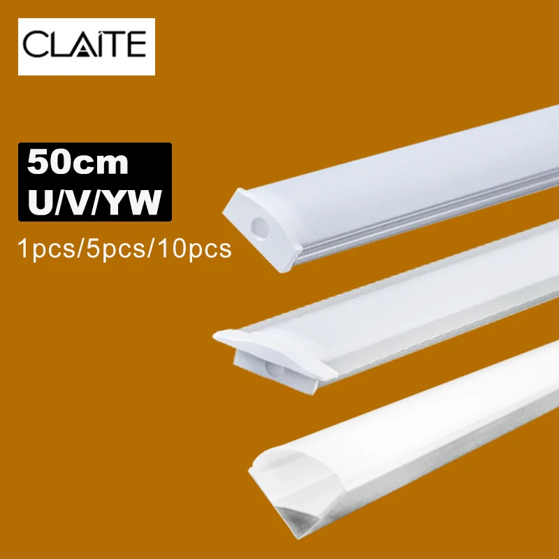 Новинка 1x 2x 3x U V YW, три стиля, 50 см, алюминиевый держатель для светодиодных лент, светильник под шкаф, кухонная лампа, ширина 1,8 см